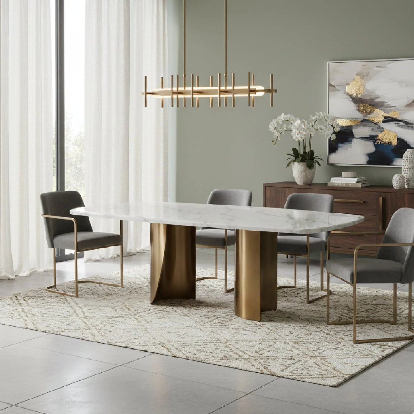 Luxury Reynold White Marble Dining Table Modern Italian Style for Villa