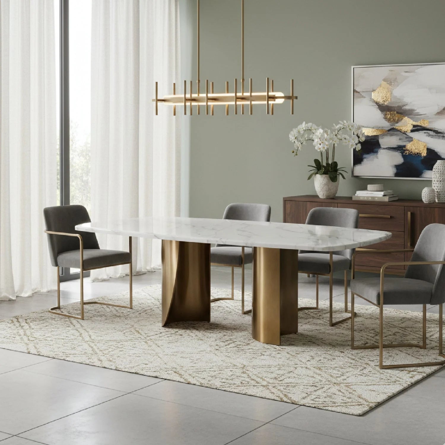 Luxury Reynold White Marble Dining Table Modern Italian Style for Villa