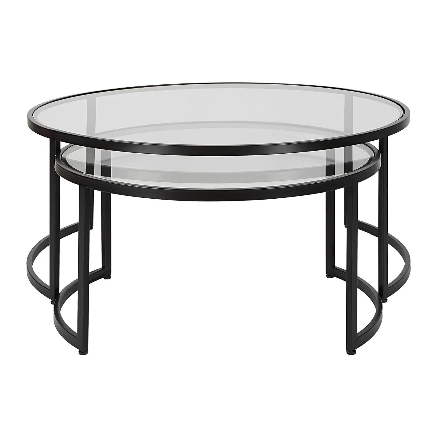 Luxury Rhea Black Glass Round Nesting Coffee Table Modern Italian Style for Villa