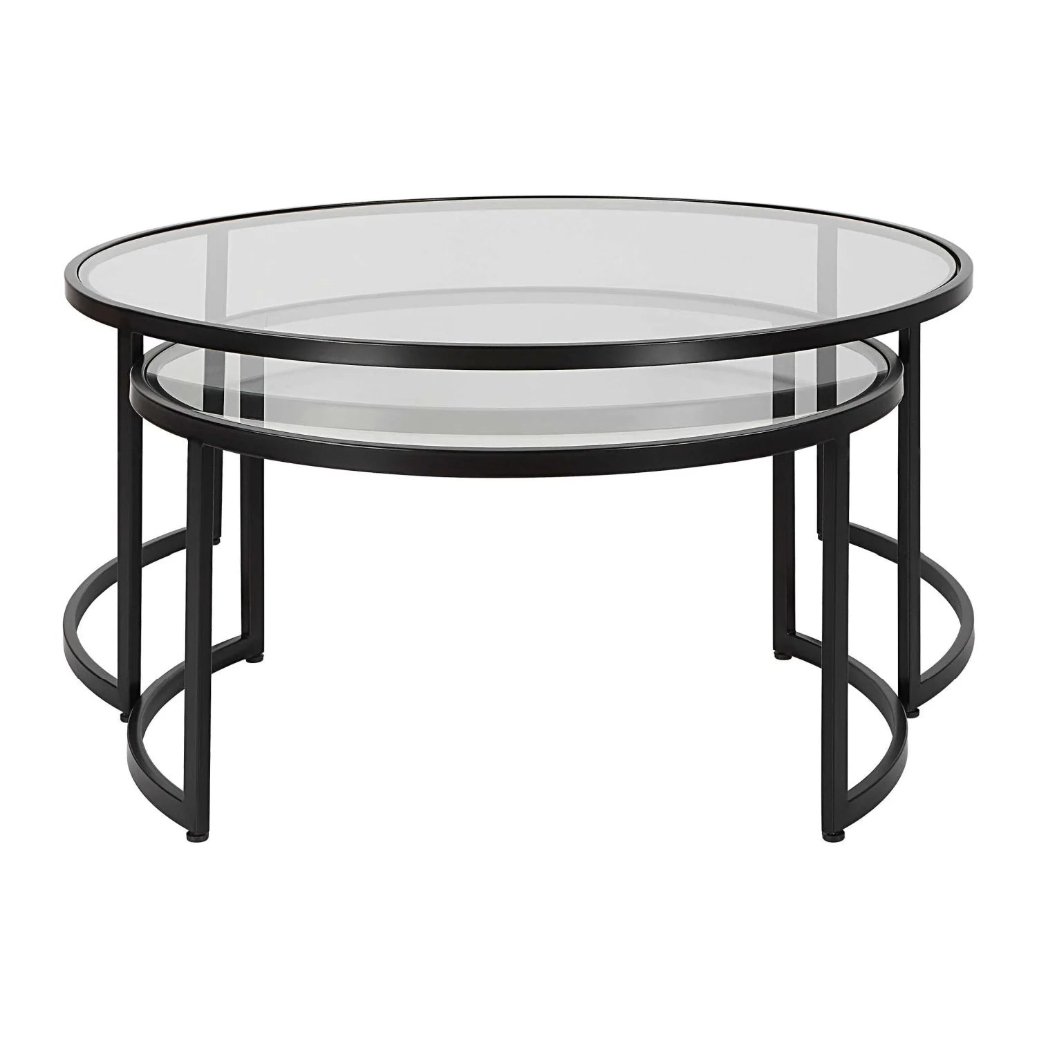 Luxury Rhea Black Glass Round Nesting Coffee Table Modern Italian Style for Villa