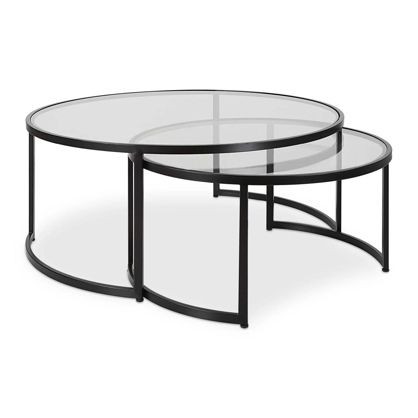 Luxury Rhea Black Glass Round Nesting Coffee Table Modern Italian Style for Villa