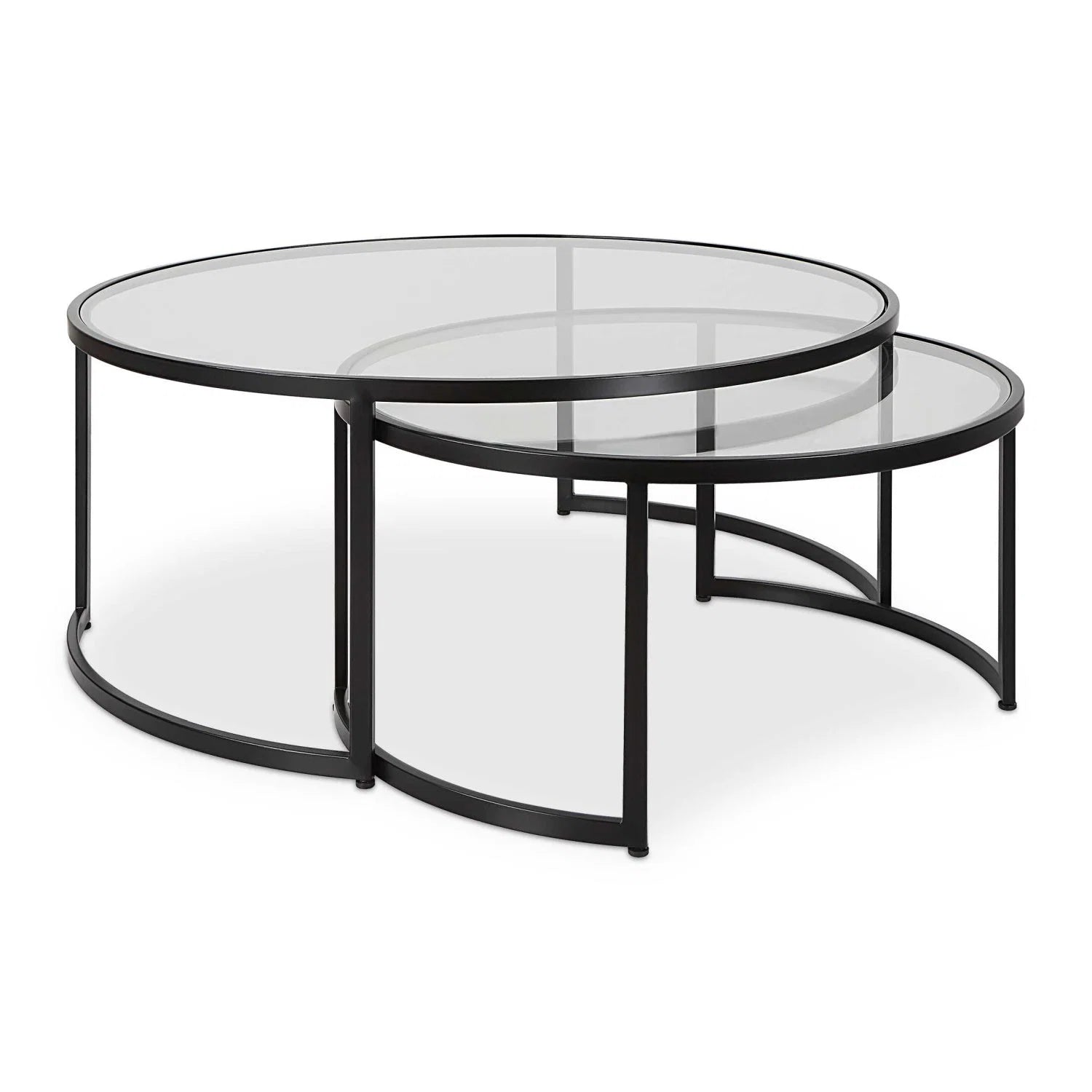 Luxury Rhea Black Glass Round Nesting Coffee Table Modern Italian Style for Villa