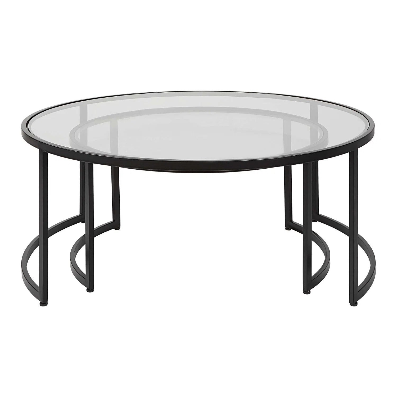 Luxury Rhea Black Glass Round Nesting Coffee Table Modern Italian Style for Villa