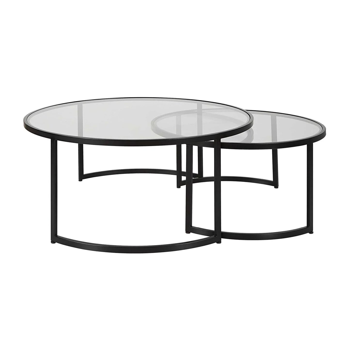 Luxury Rhea Black Glass Round Nesting Coffee Table Modern Italian Style for Villa