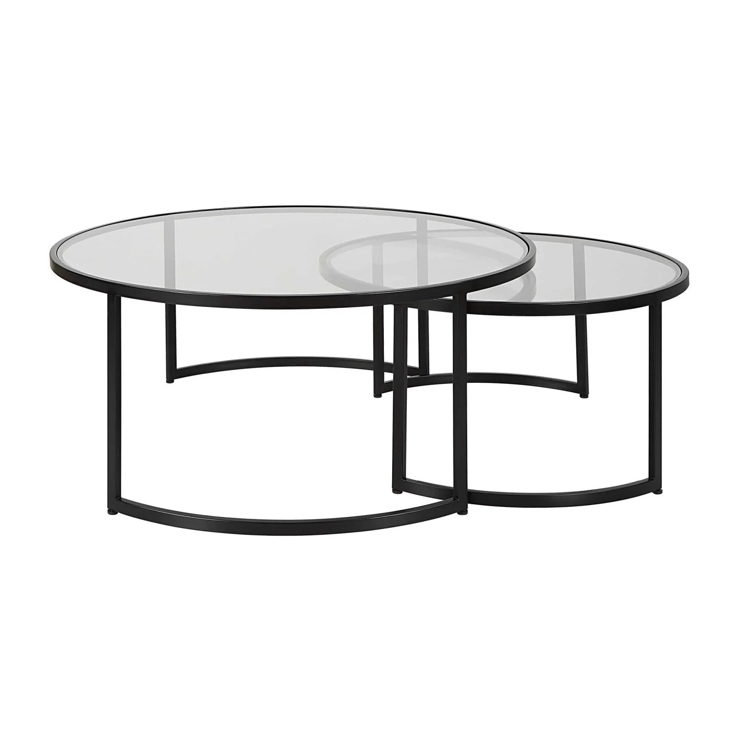 Luxury Rhea Black Glass Round Nesting Coffee Table Modern Italian Style for Villa