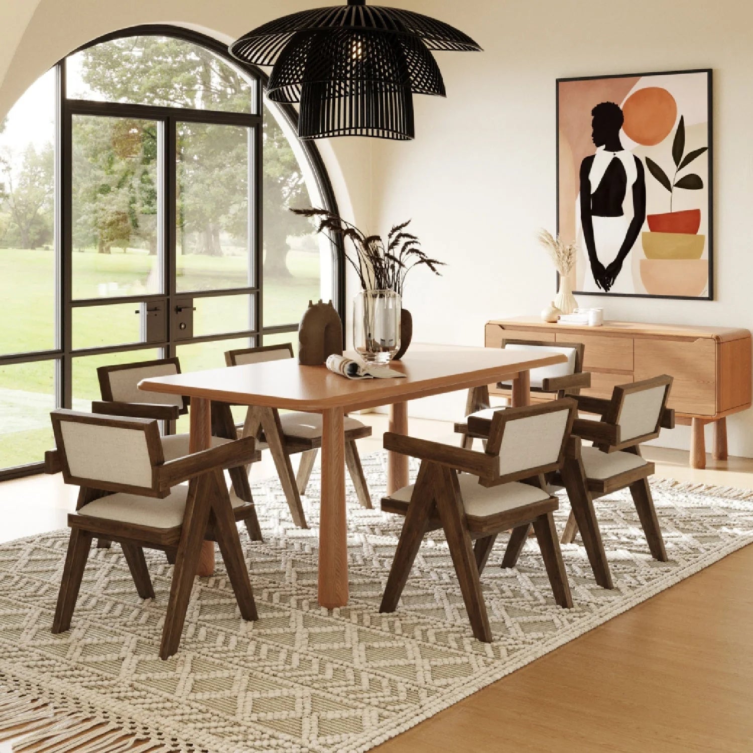 Luxury Rhea Natural Acacia Wood Rectangular Dining Table Modern Italian Style for Villa