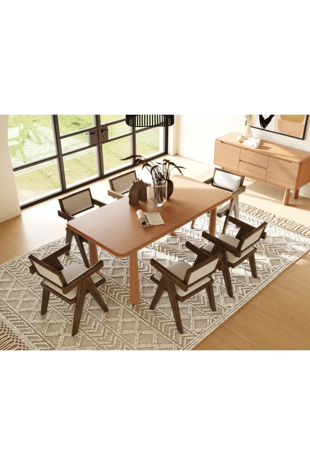 Luxury Rhea Natural Acacia Wood Rectangular Dining Table Modern Italian Style for Villa