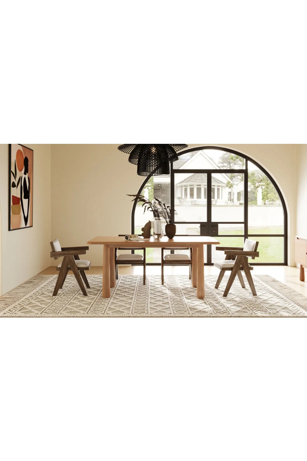 Luxury Rhea Natural Acacia Wood Rectangular Dining Table Modern Italian Style for Villa