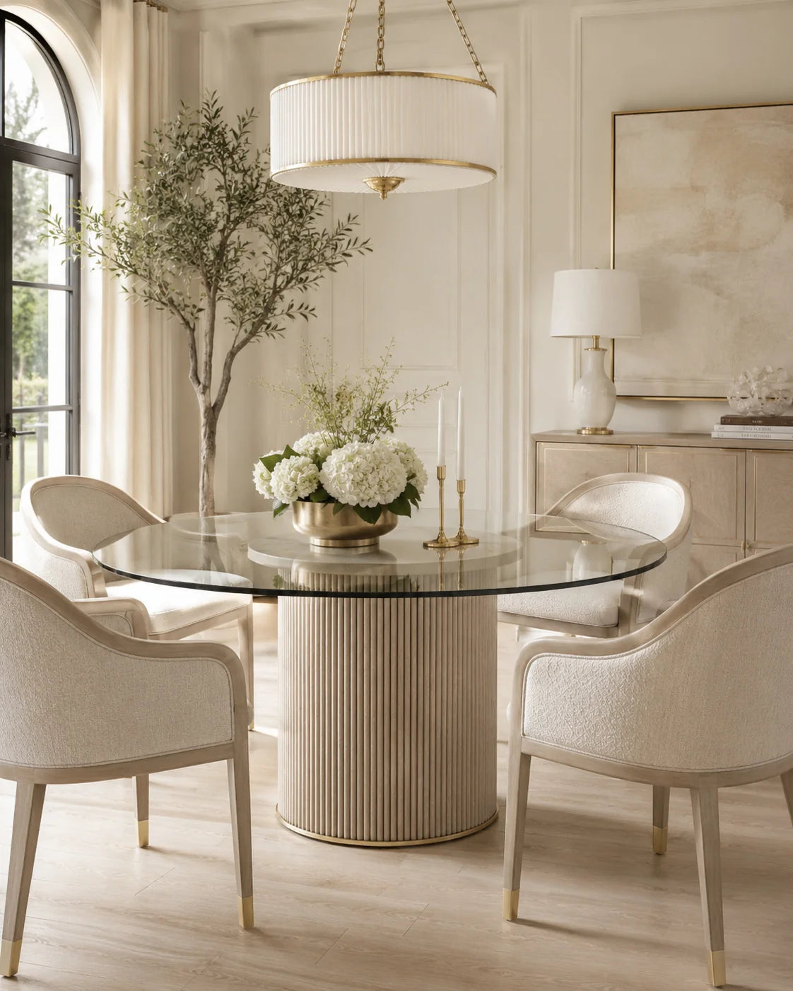 Luxury Rhythm Round Glass Dining Table Modern Italian Style for Villa