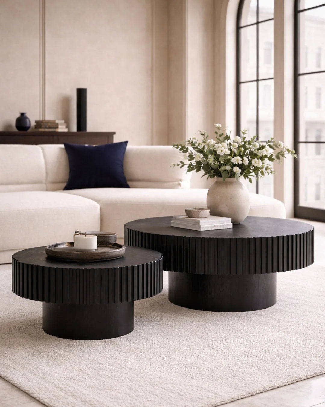 Luxury Ribbed Black Ash Coffee Table Modern Italian Style for Villa