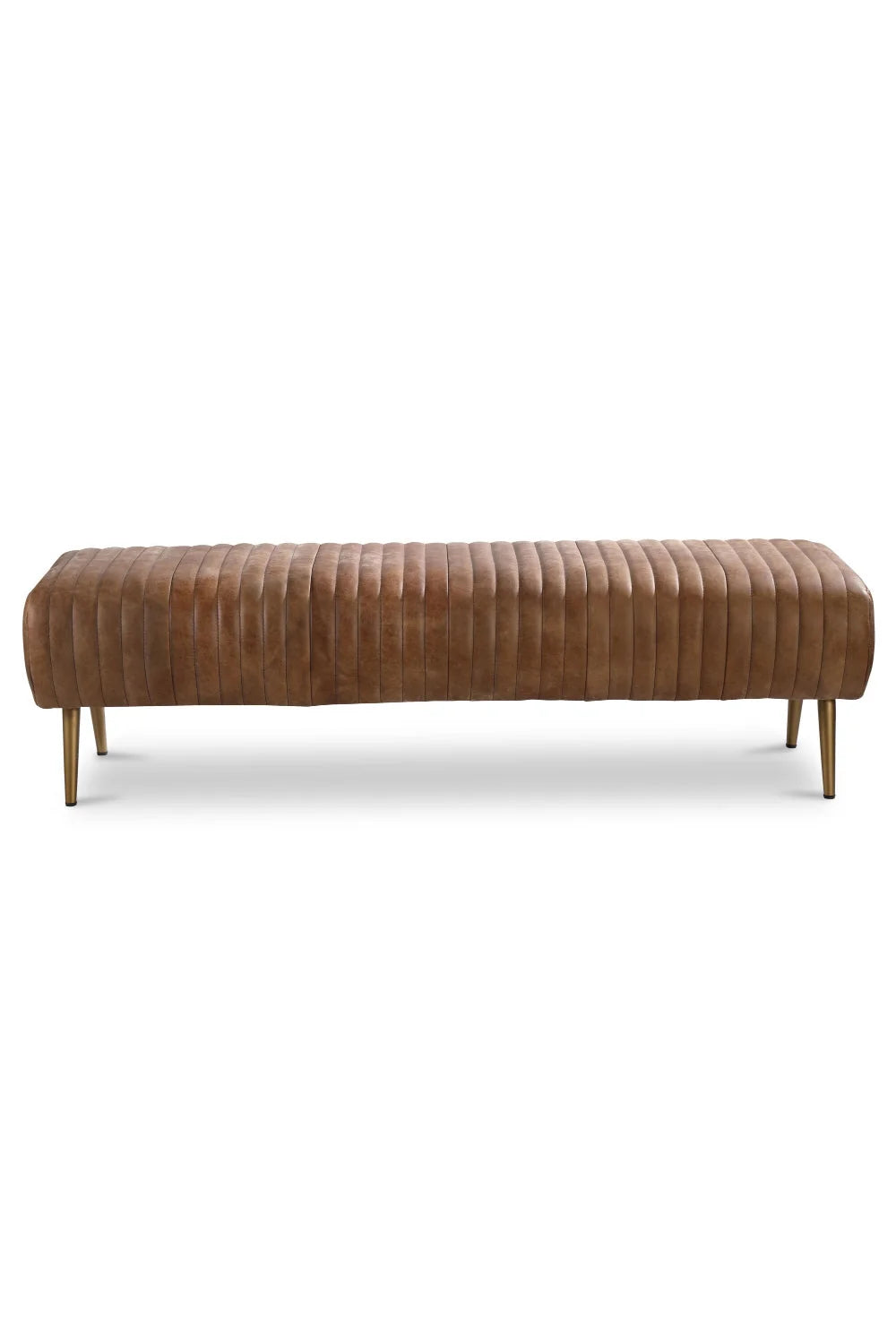Luxury Ribbed Brown Leather Bench European Style for Villa