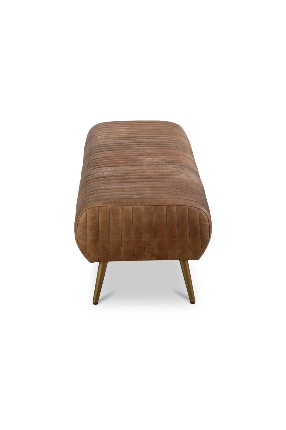 Luxury Ribbed Brown Leather Bench European Style for Villa