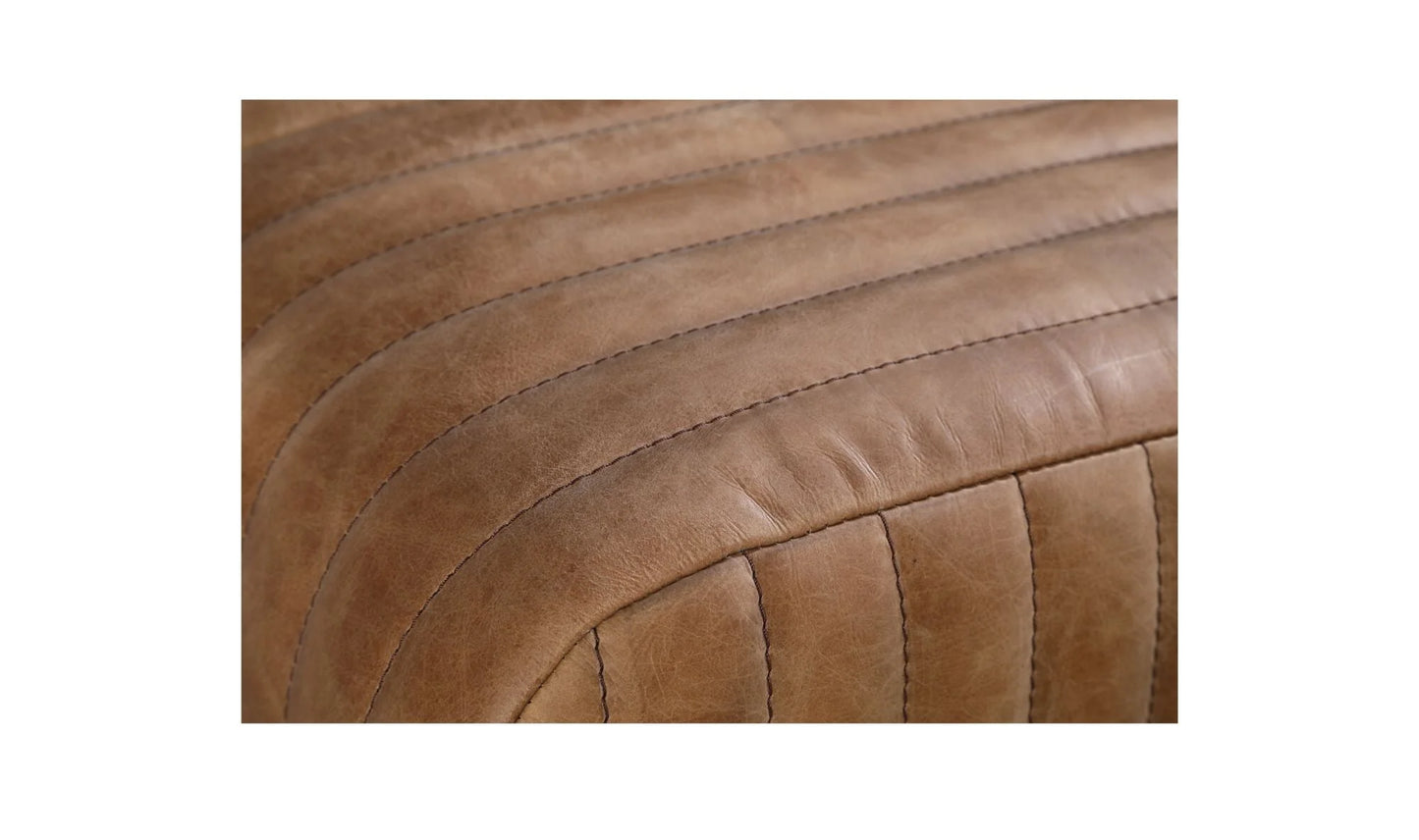 Luxury Ribbed Brown Leather Bench European Style for Villa