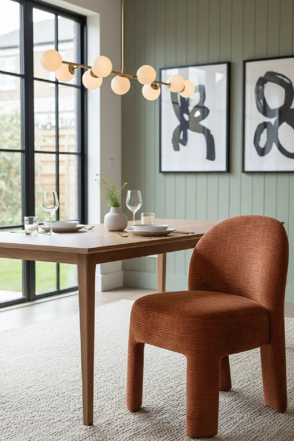 Luxury Ribbed Fabric Dining Chair European Style for Villa
