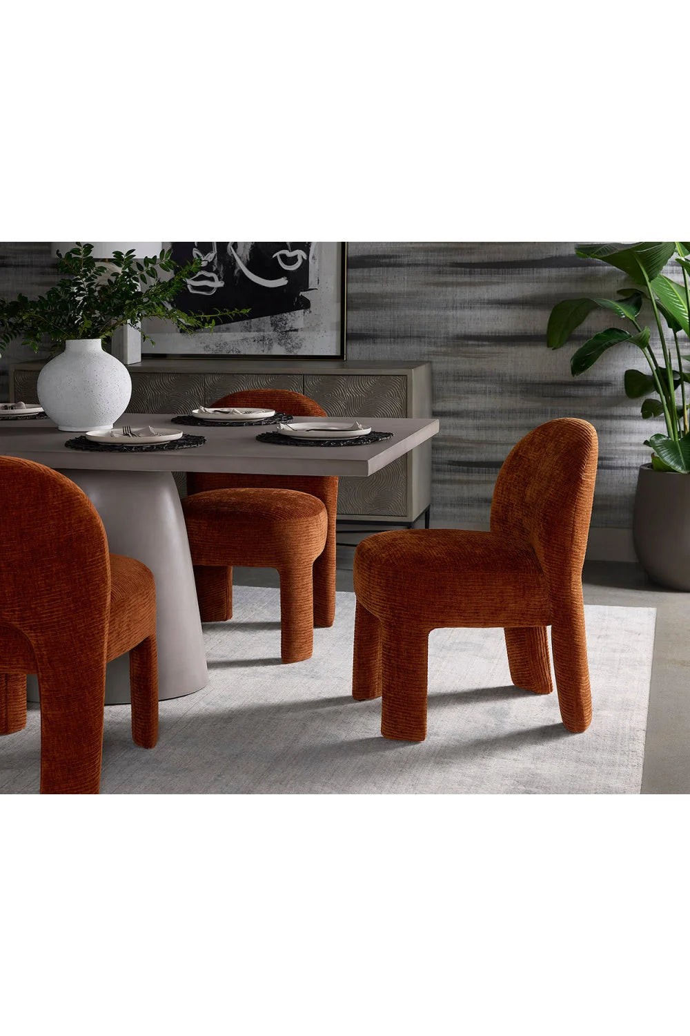 Luxury Ribbed Fabric Dining Chair European Style for Villa