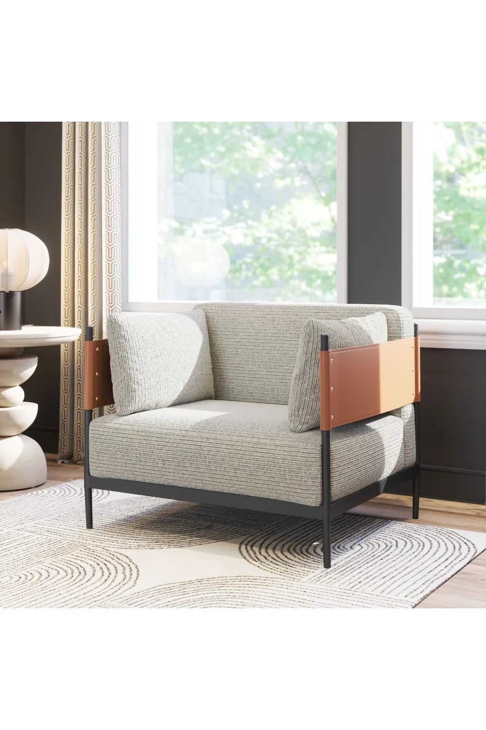 Luxury Ribbed Fabric Lounge Chair Modern Italian Style for Villa