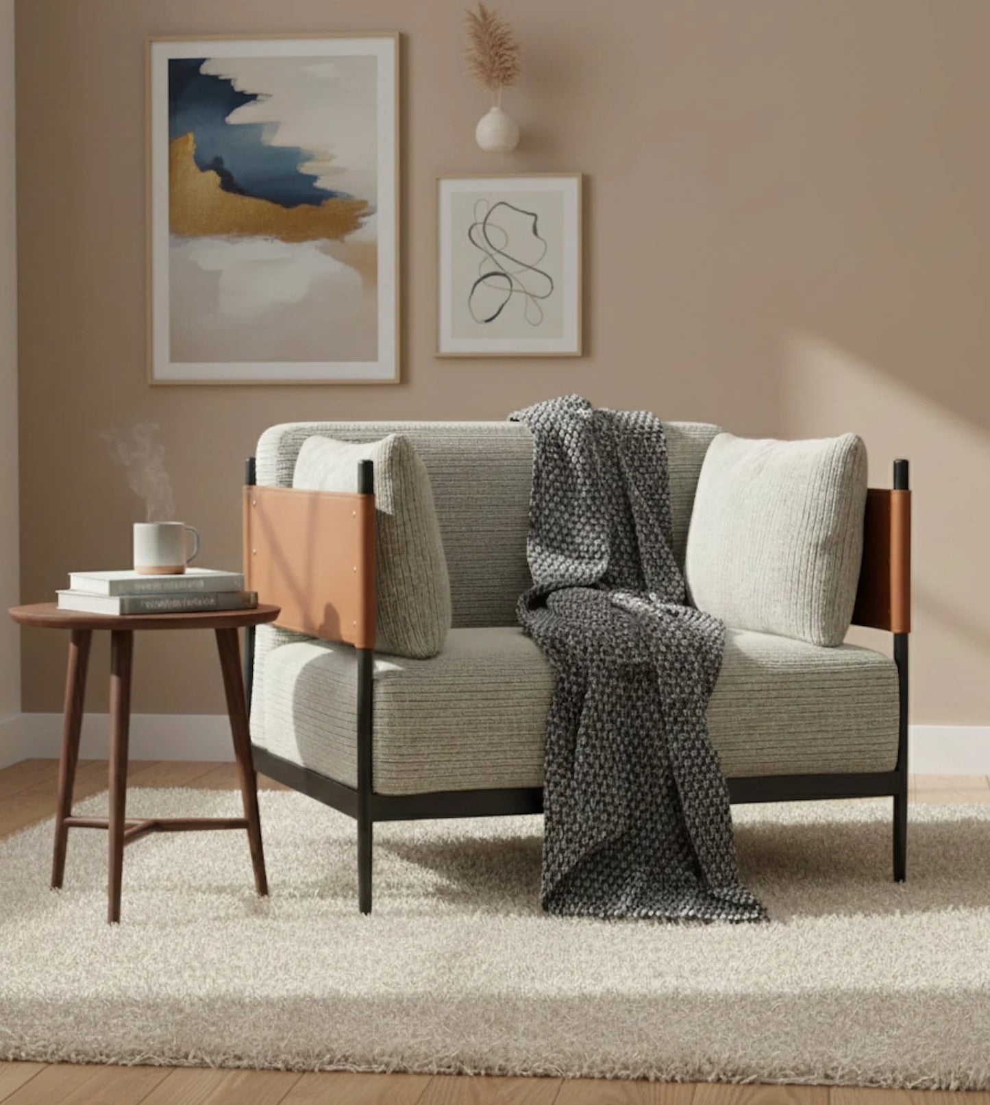 Luxury Ribbed Fabric Lounge Chair Modern Italian Style for Villa