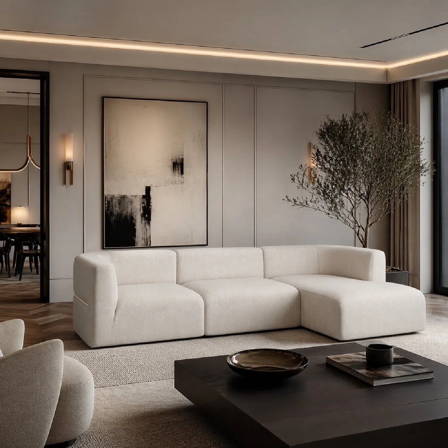 Luxury Ribbed Linen Sectional Sofa Modern Italian Style for Villa