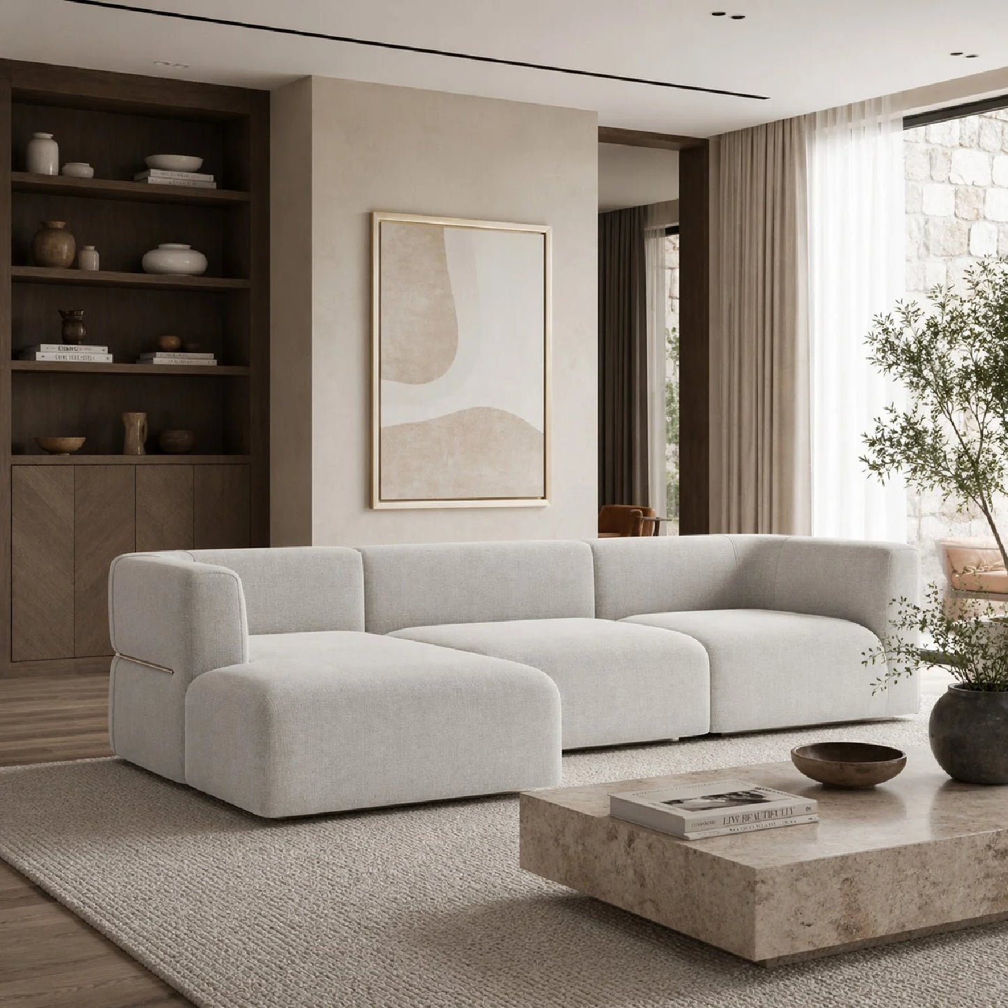 Luxury Ribbed Linen Sectional Sofa Modern Italian Style for Villa