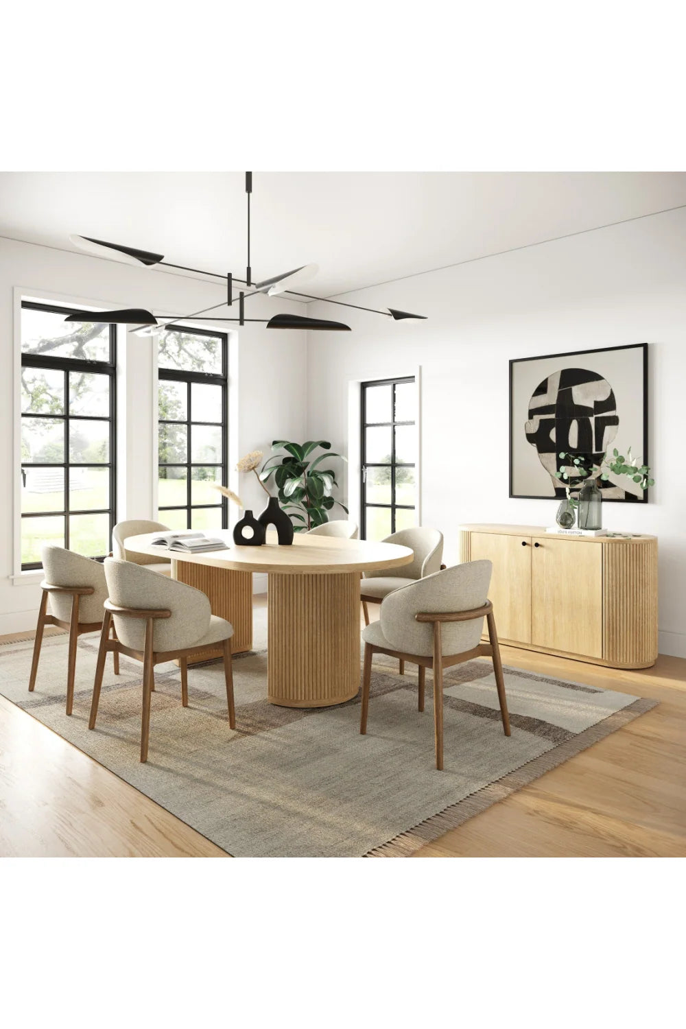 Luxury Ribbed Natural Acacia 2-Door Sideboard European Style for Villa