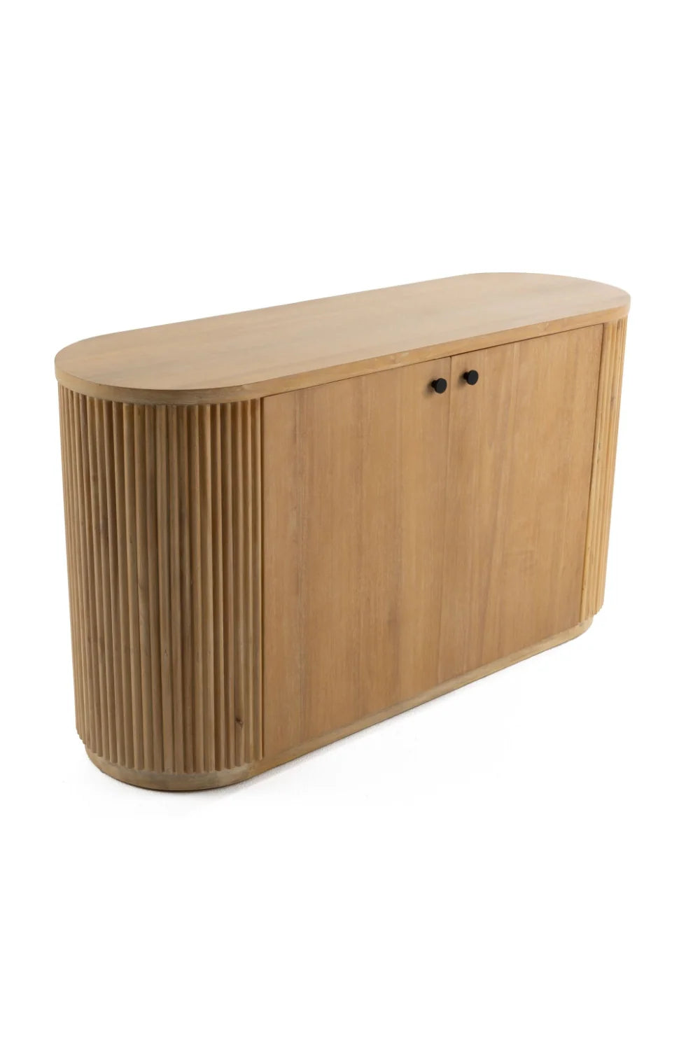 Luxury Ribbed Natural Acacia 2-Door Sideboard European Style for Villa