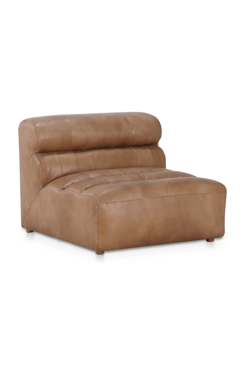 Luxury Ribbed Tan Leather Accent Chair European Style for Villa