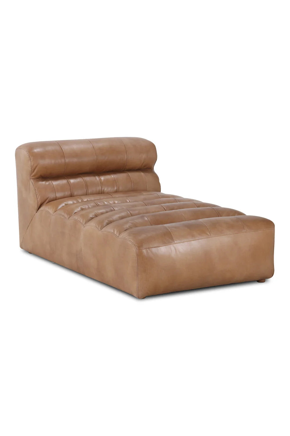 Luxury Ribbed Tan Leather Chaise Lounge Modern Italian Style for Villa