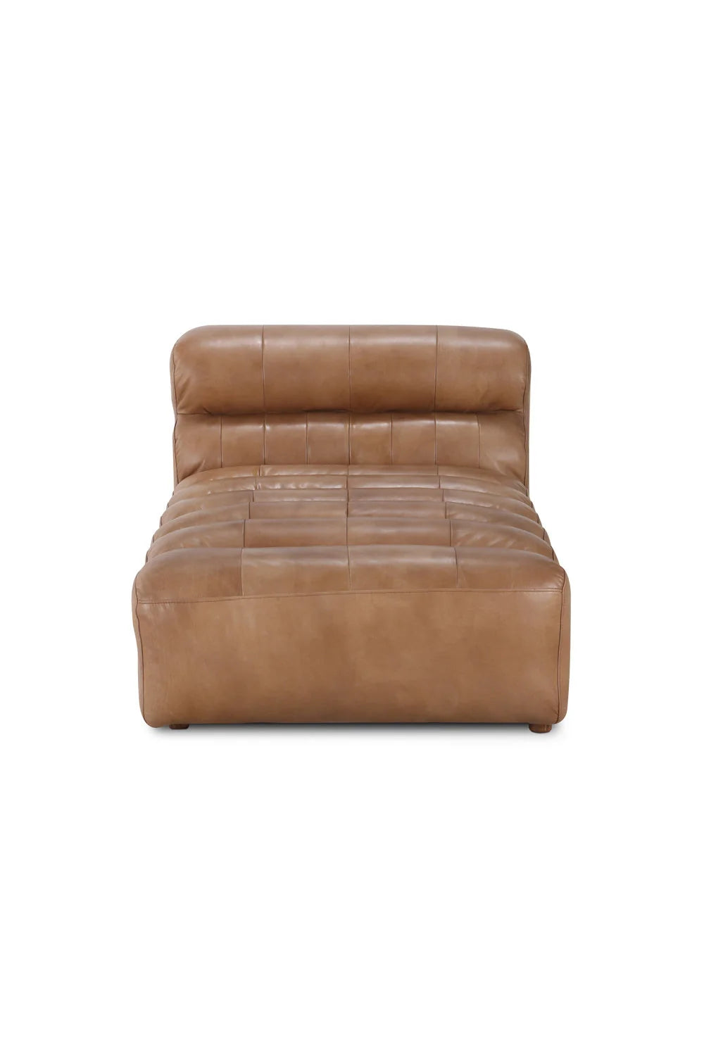 Luxury Ribbed Tan Leather Chaise Lounge Modern Italian Style for Villa