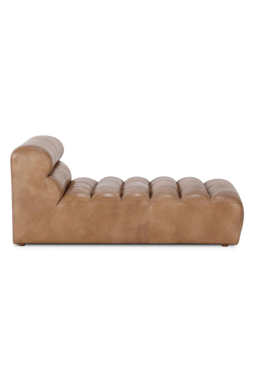 Luxury Ribbed Tan Leather Chaise Lounge Modern Italian Style for Villa