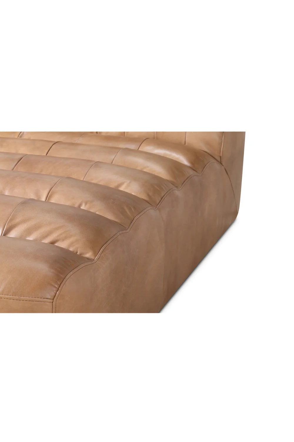 Luxury Ribbed Tan Leather Chaise Lounge Modern Italian Style for Villa