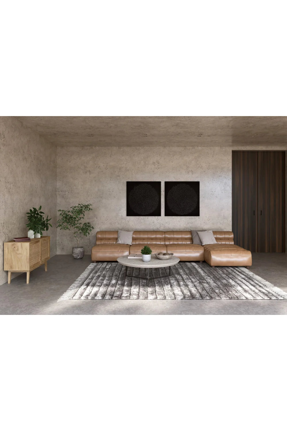 Luxury Ribbed Tan Leather Chaise Lounge Modern Italian Style for Villa