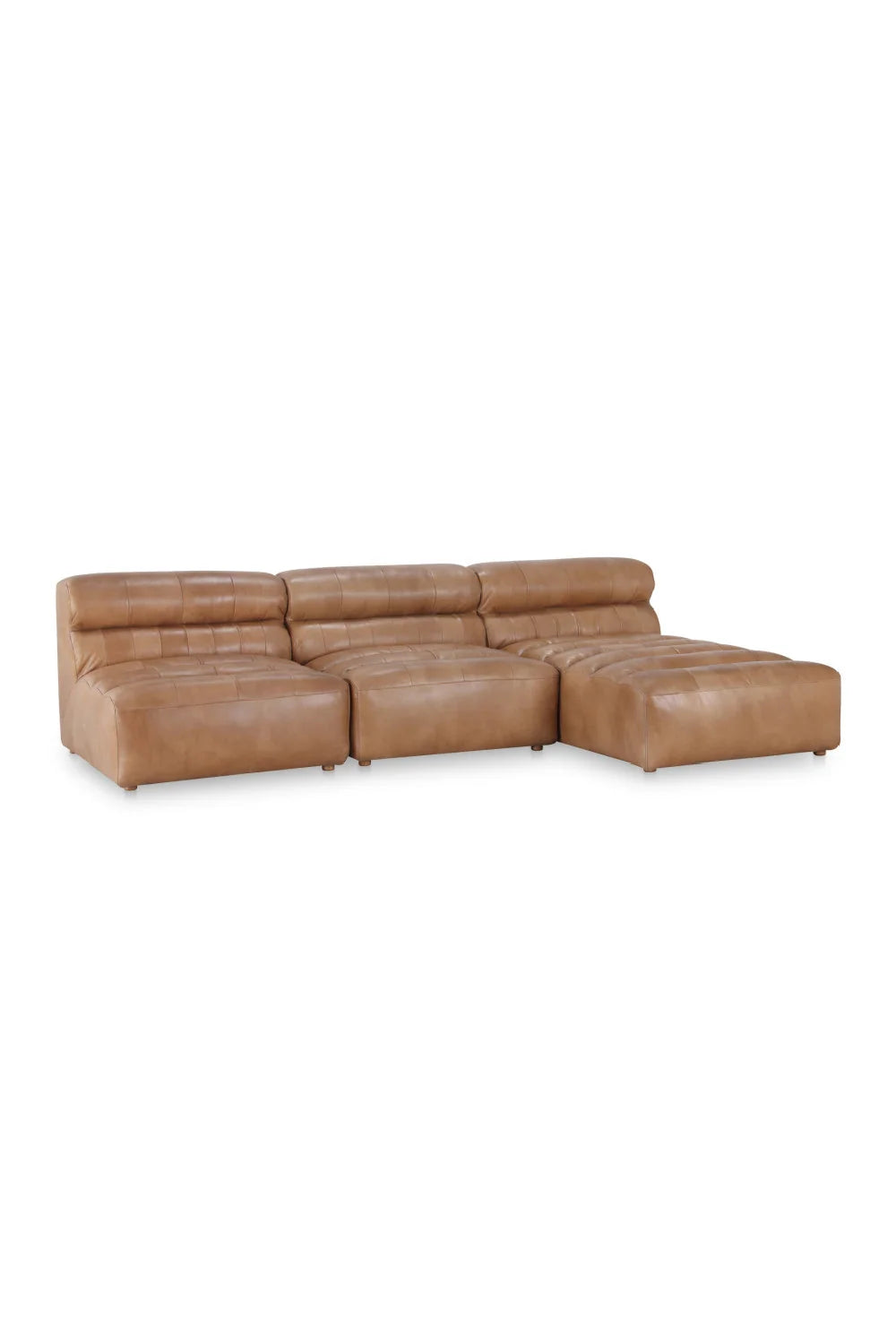 Luxury Ribbed Tan Leather Sectional Sofa Modern Italian Style for Villa