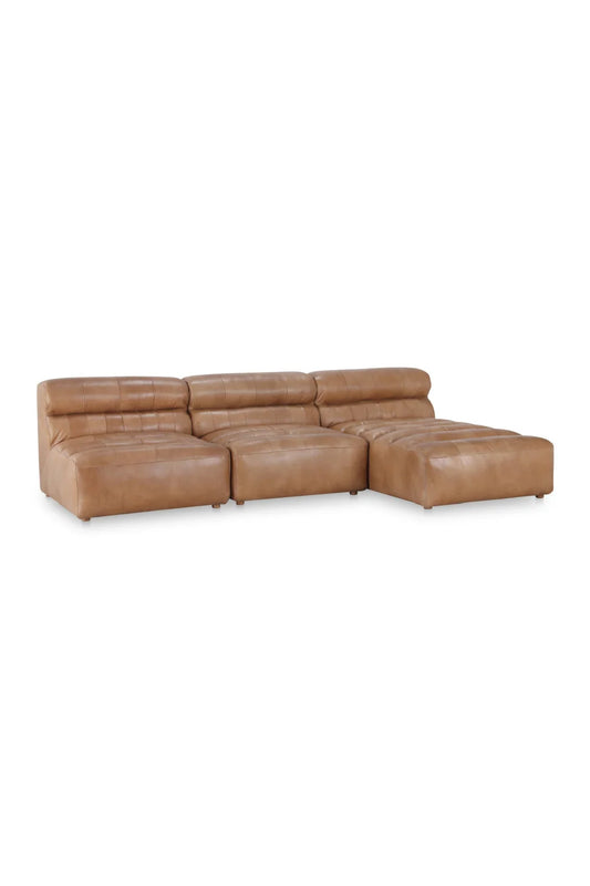 Luxury Ribbed Tan Leather Sectional Sofa Modern Italian Style for Villa