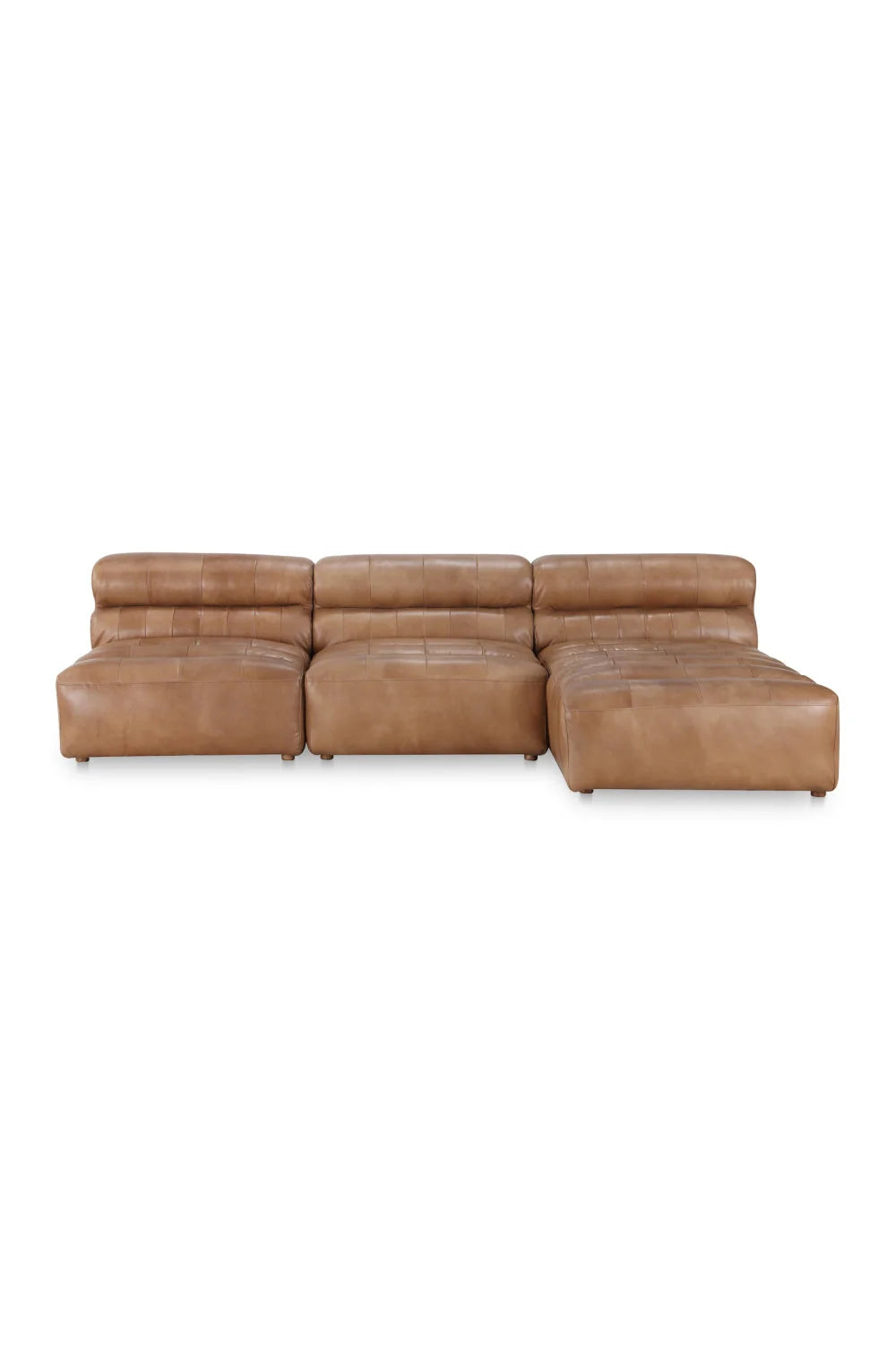 Luxury Ribbed Tan Leather Sectional Sofa Modern Italian Style for Villa