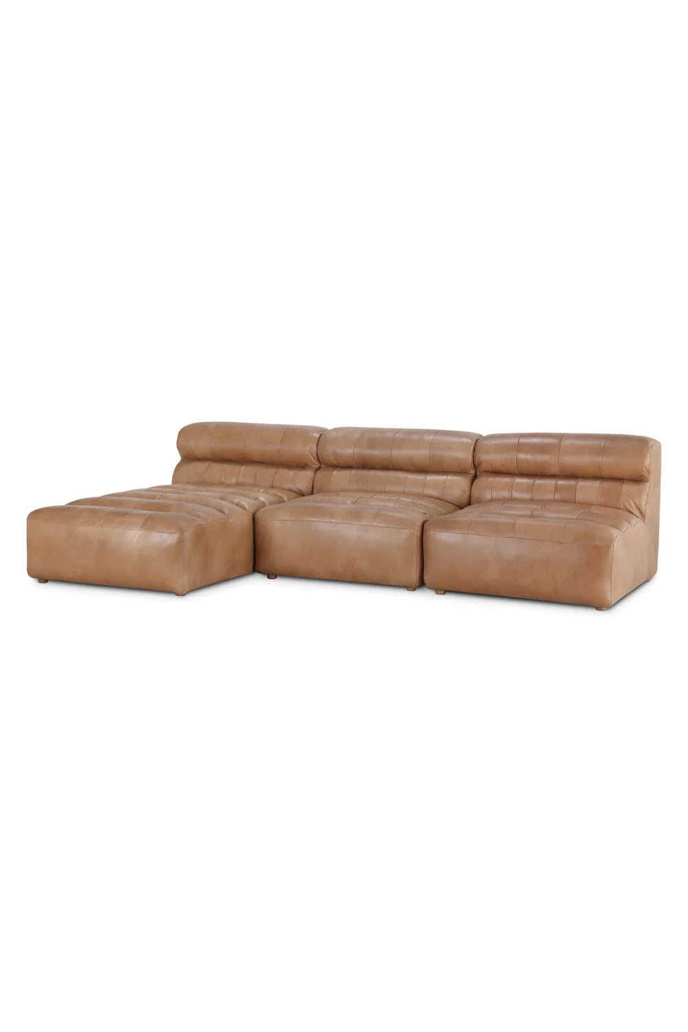 Luxury Ribbed Tan Leather Sectional Sofa Modern Italian Style for Villa