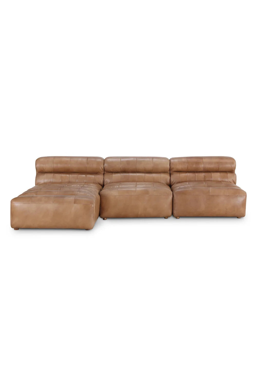 Luxury Ribbed Tan Leather Sectional Sofa Modern Italian Style for Villa