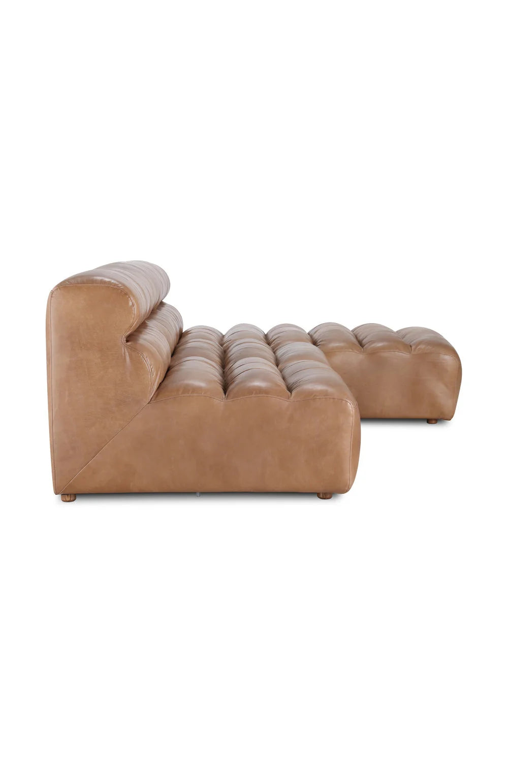 Luxury Ribbed Tan Leather Sectional Sofa Modern Italian Style for Villa