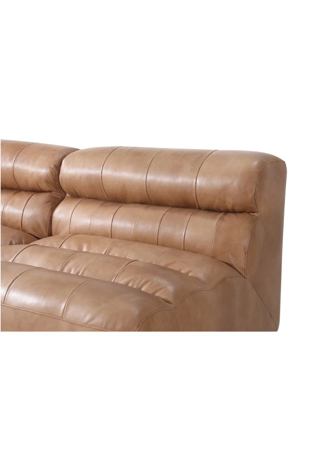 Luxury Ribbed Tan Leather Sectional Sofa Modern Italian Style for Villa