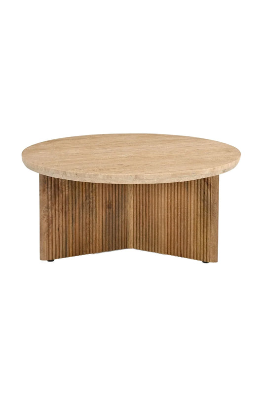 Luxury Ribbed Wood Marble Coffee Table Modern Italian Style for Villa