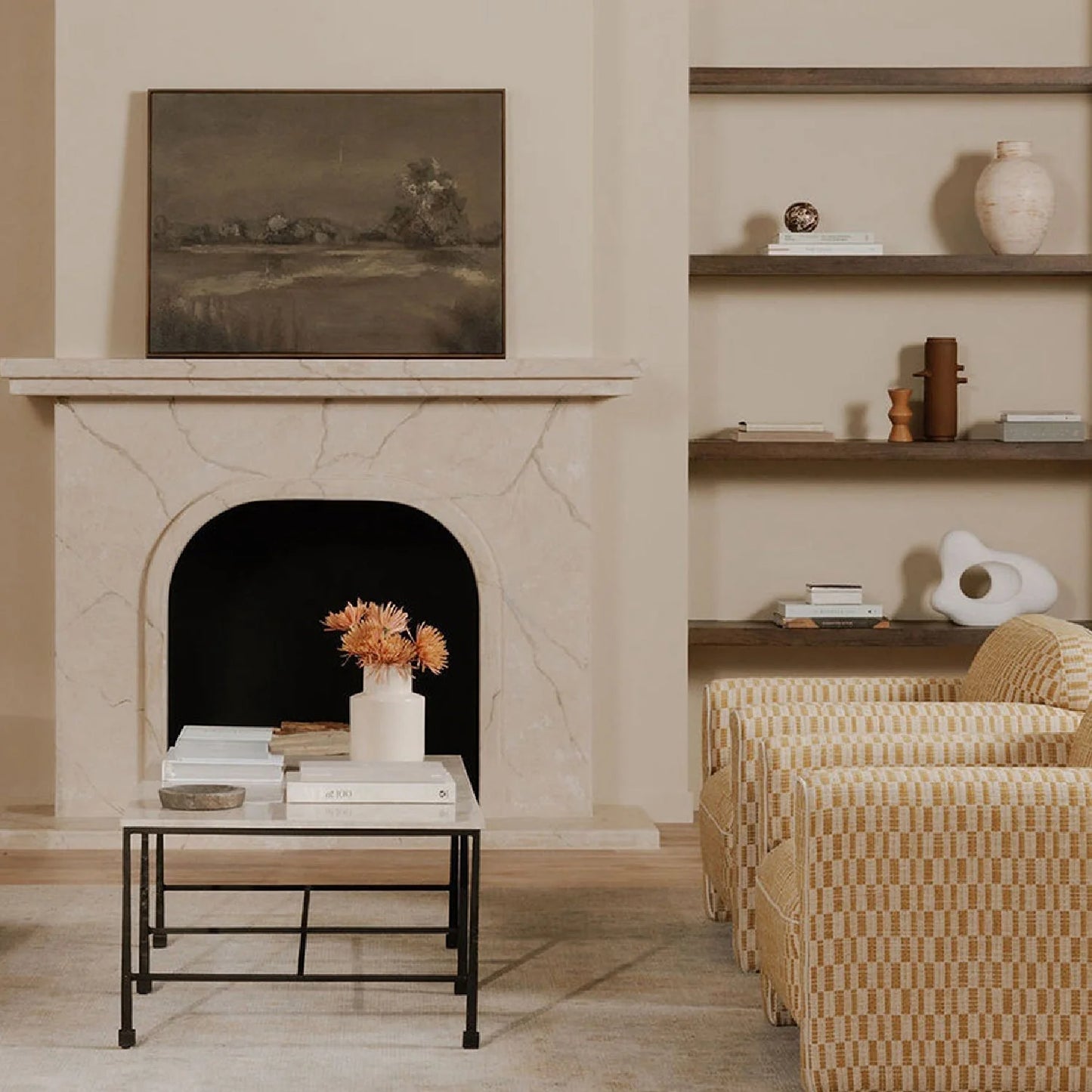 Luxury River Botticino Marble Coffee Table Modern Italian Style for Villa