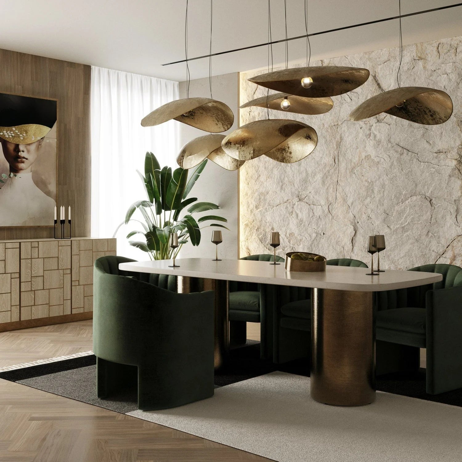 Luxury Rocky Marble Dining Table Modern Italian Style for Villa