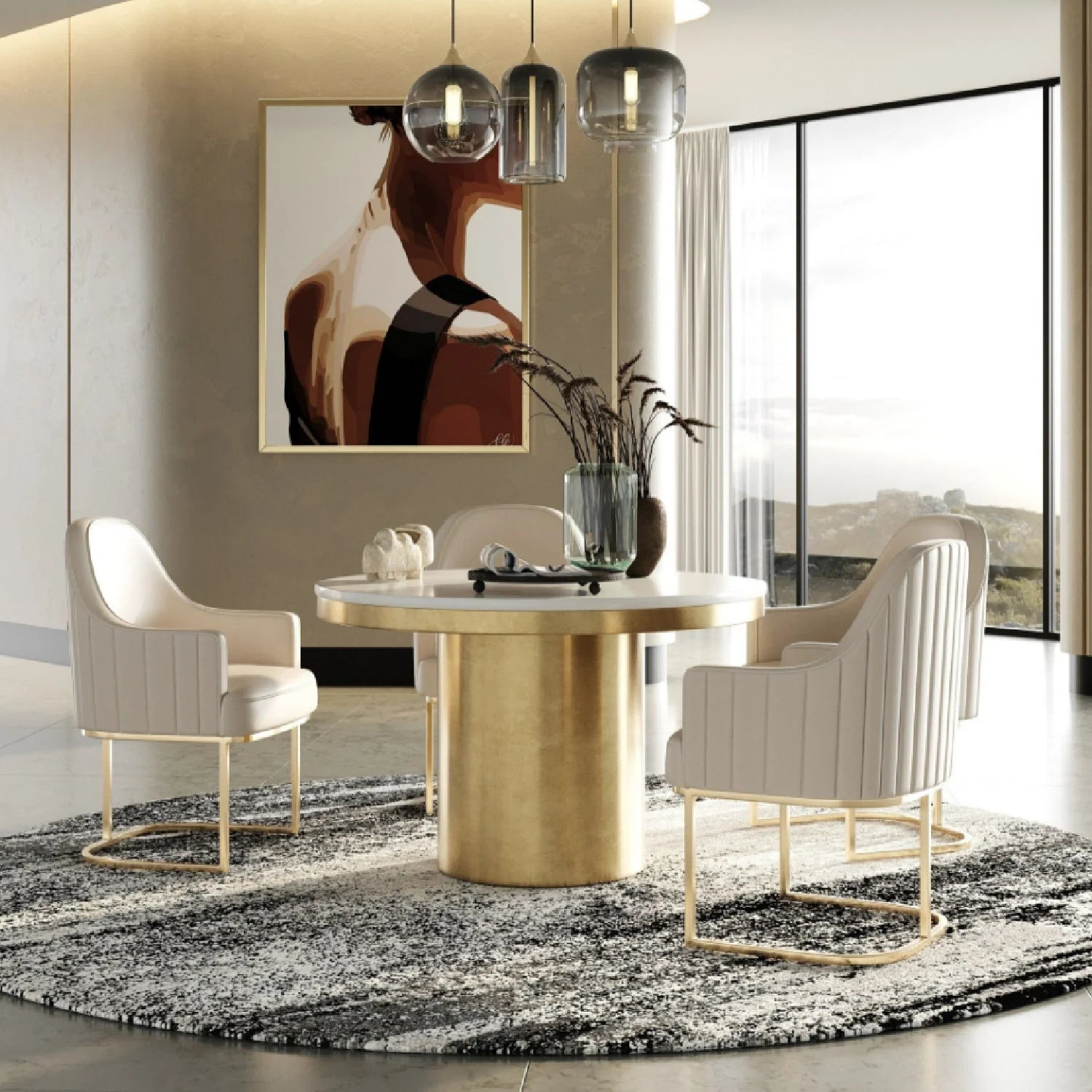 Luxury Rocky White Marble Dining Table Modern Italian Style for Villa