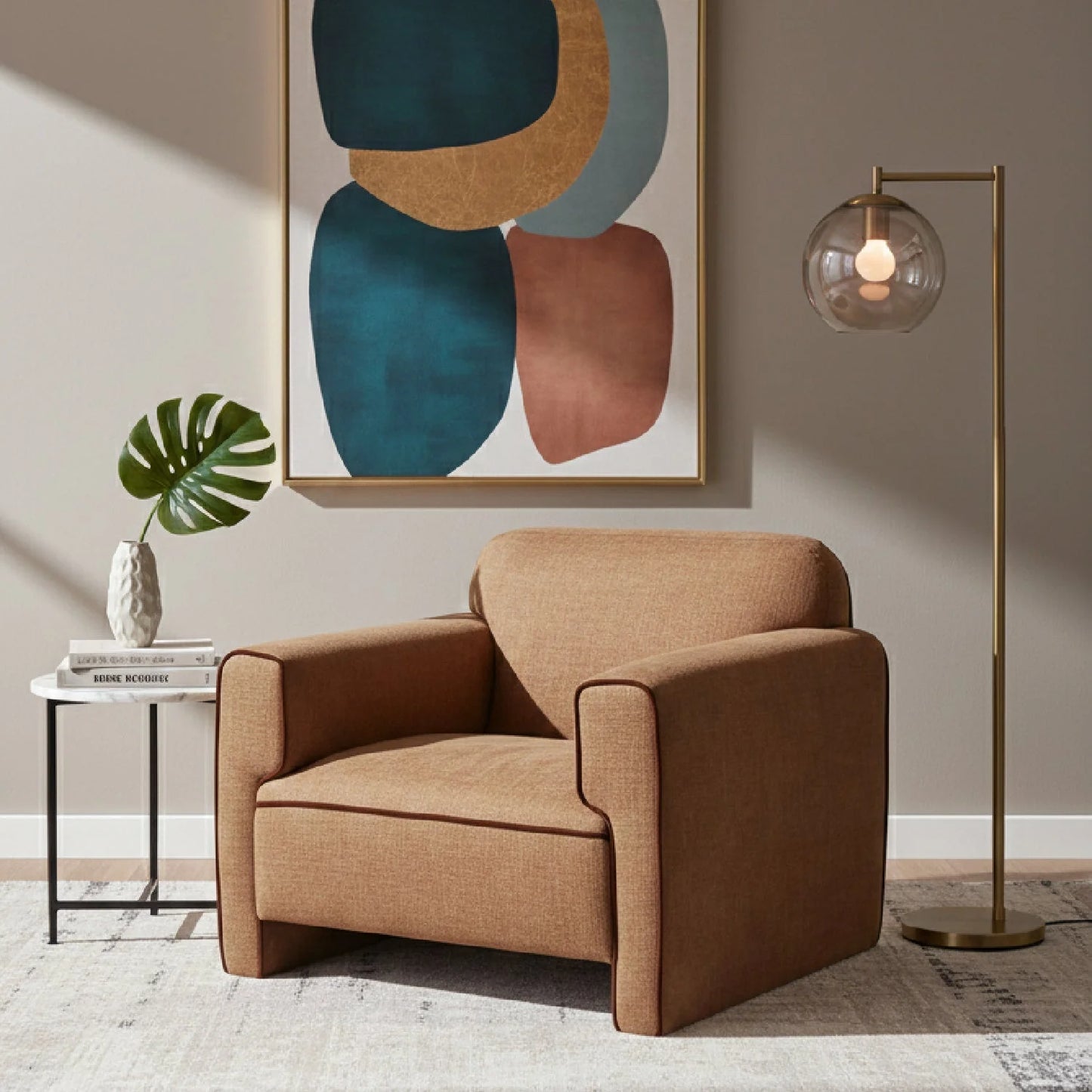 Luxury Rolled-Arm Accent Chair Modern Italian Style for Villa
