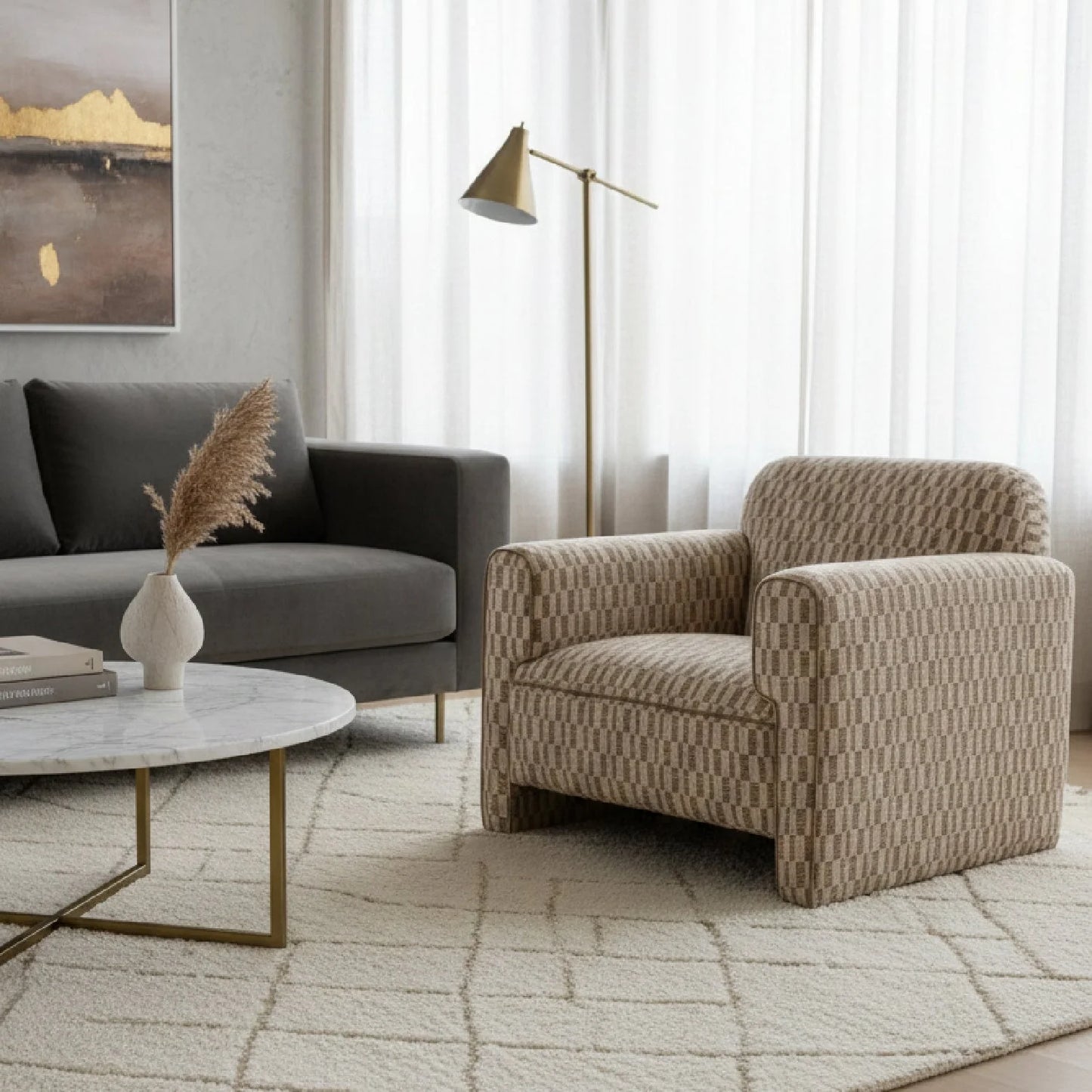 Luxury Rolled-Arm Accent Chair Modern Italian Style for Villa