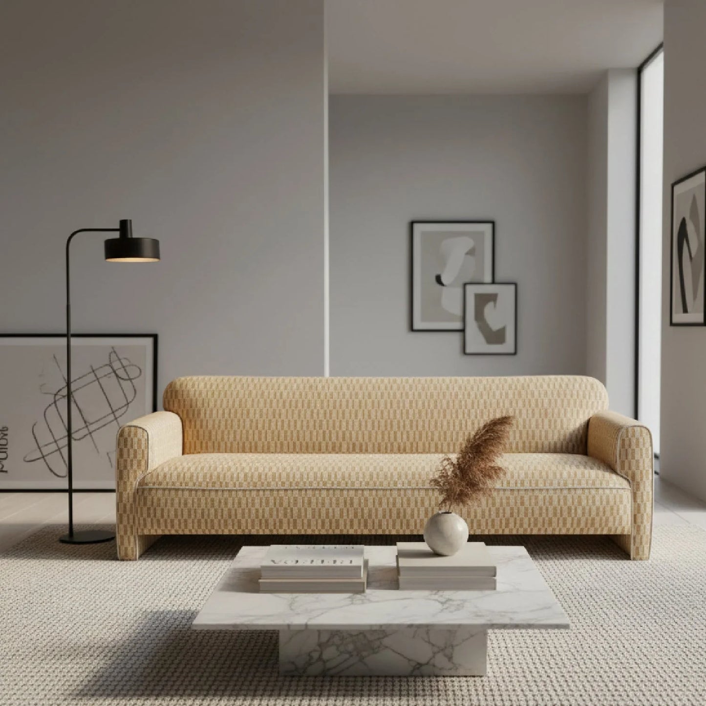 Luxury Rolled Arm Fabric Sofa Modern Italian Style for Villa