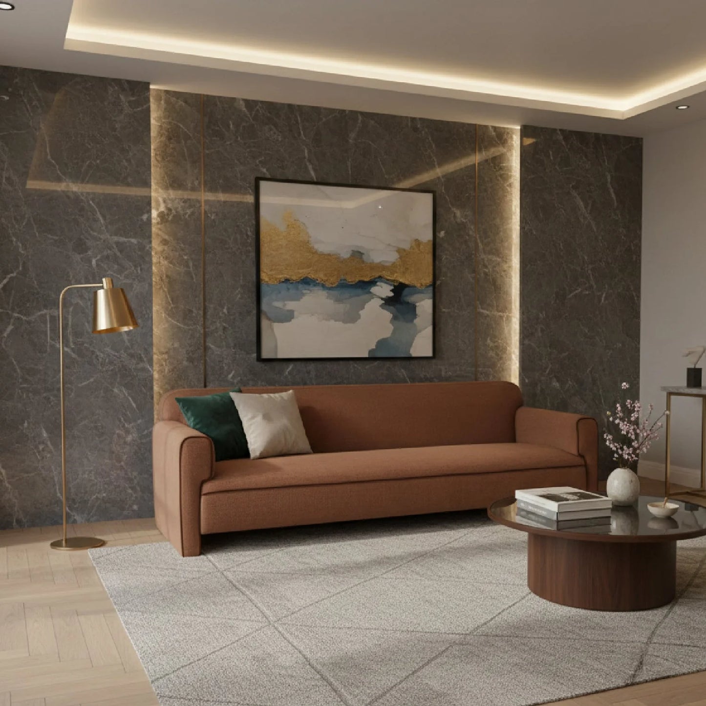 Luxury Rolled Arm Fabric Sofa Modern Italian Style for Villa