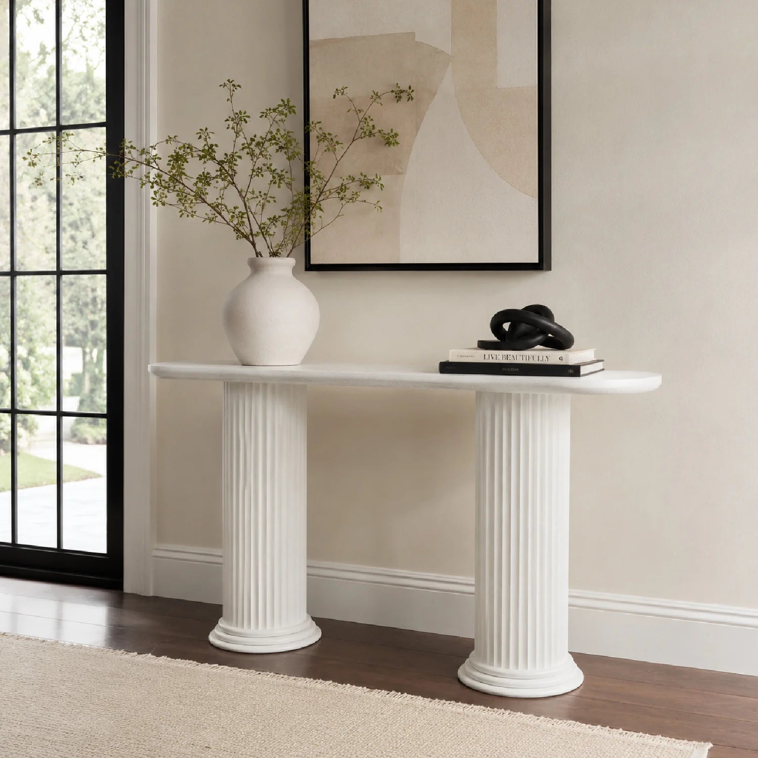 Luxury Roman Column White Console Table Modern Italian Style for Villa