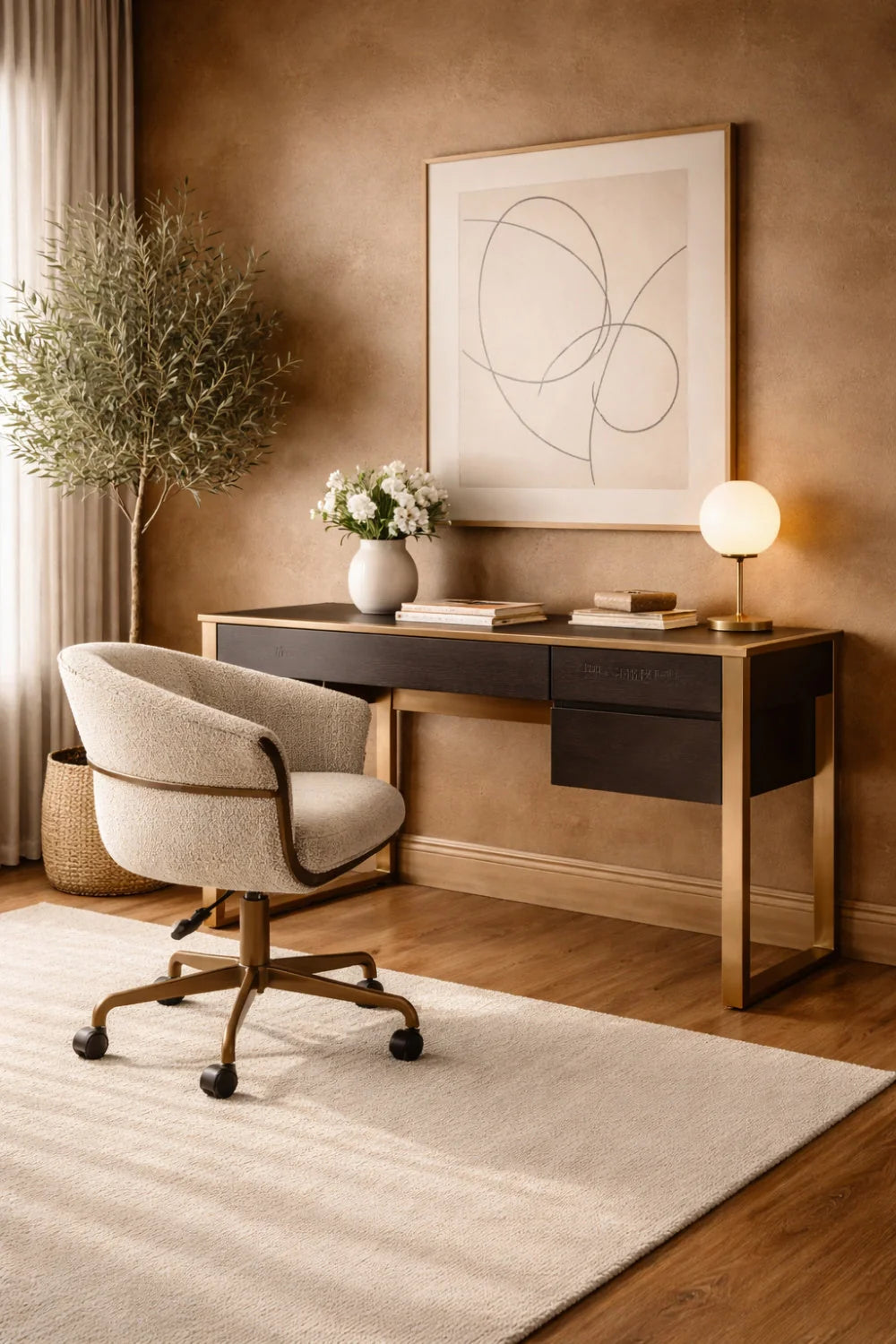 Luxury Rose Gold 3-Drawer Modern Desk European Style for Villa
