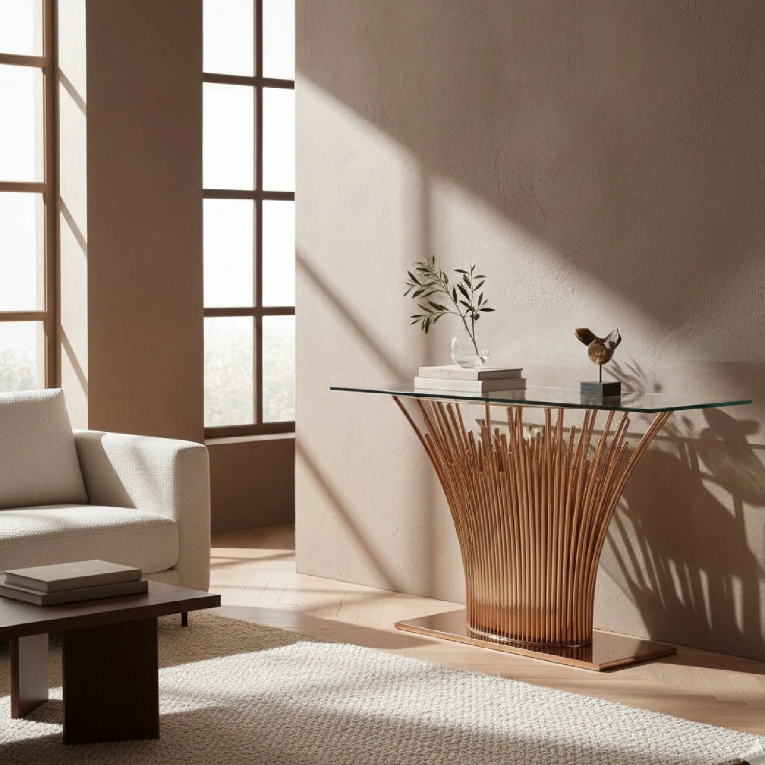 Luxury Rosegold Base Console Table Modern Italian Style for Villa