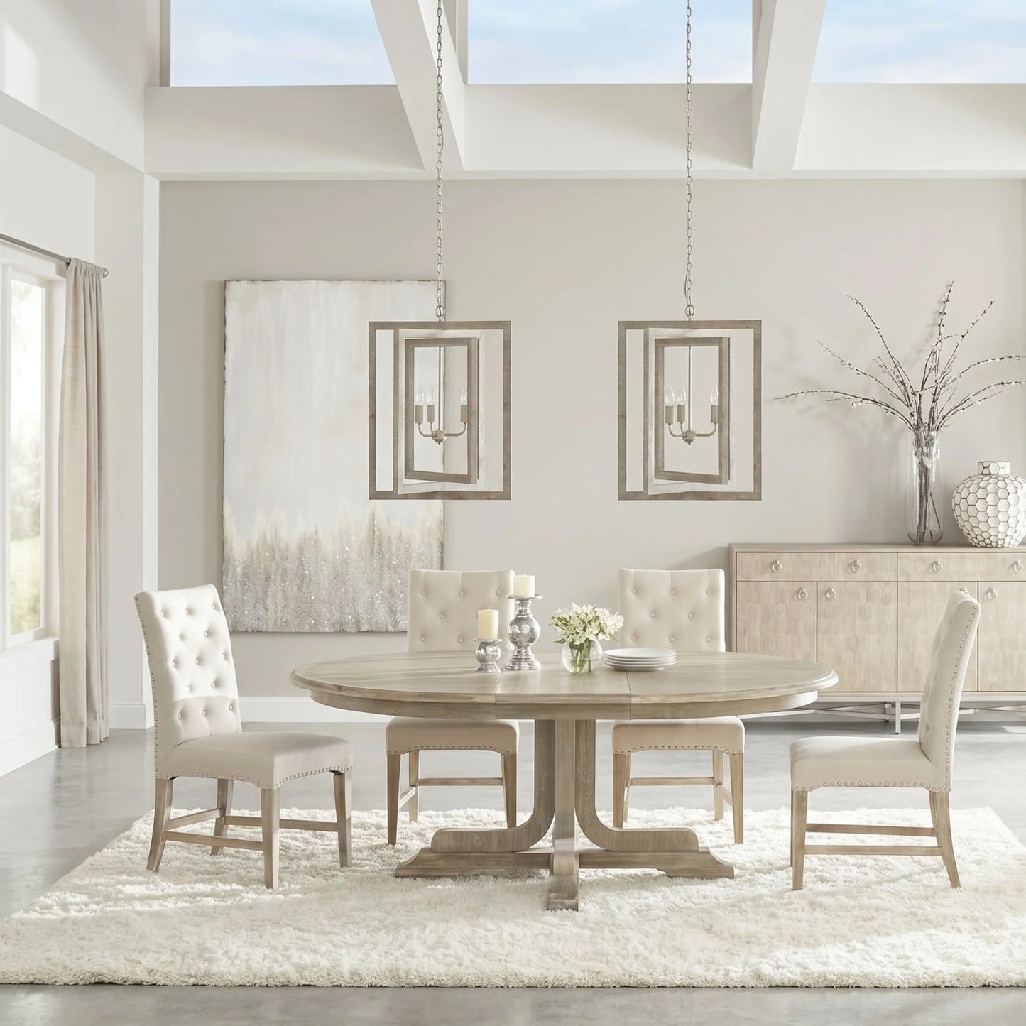 Luxury Round Acacia Extendable Dining Table Modern Italian Style for Villa